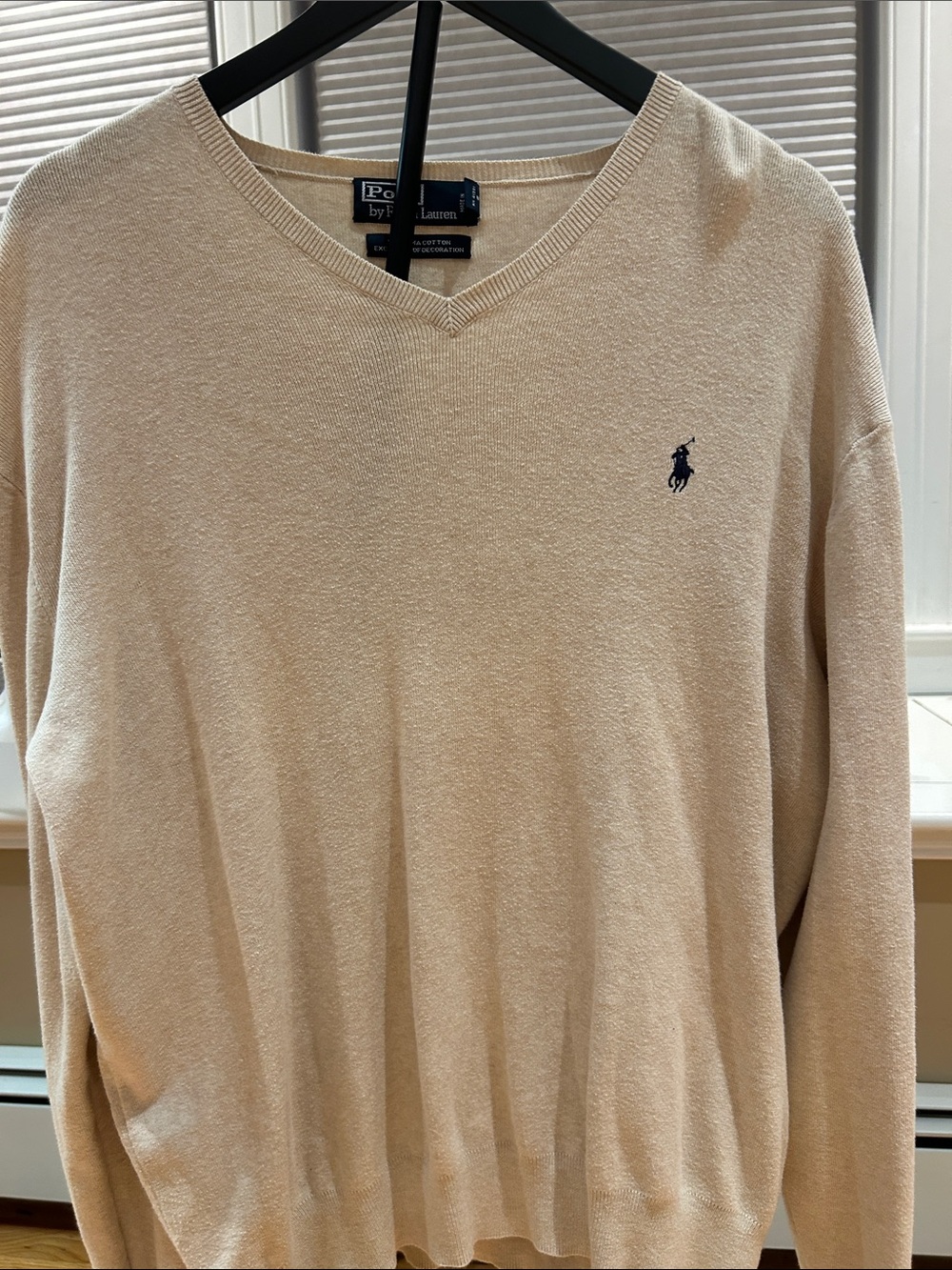 Polo by Ralph Lauren Tan V-Neck Sweater with Navy Label